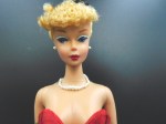 blonde barbie red gown face
